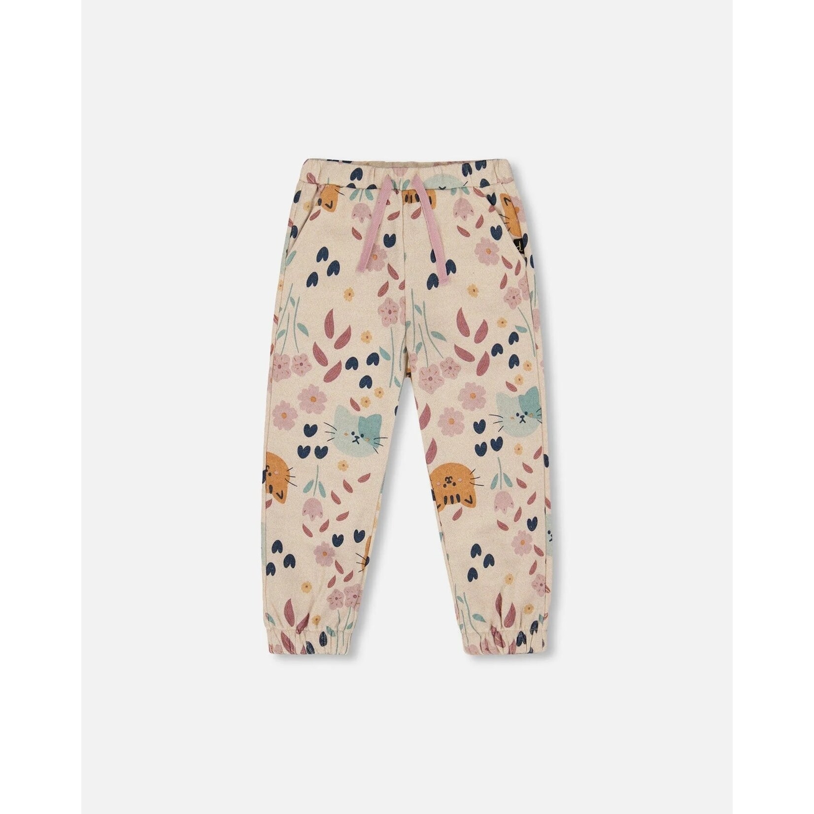 Deux par Deux DEUX PAR DEUX - Beige Glittering French Terry Sweatpant with Cat Print 'Chatouille'