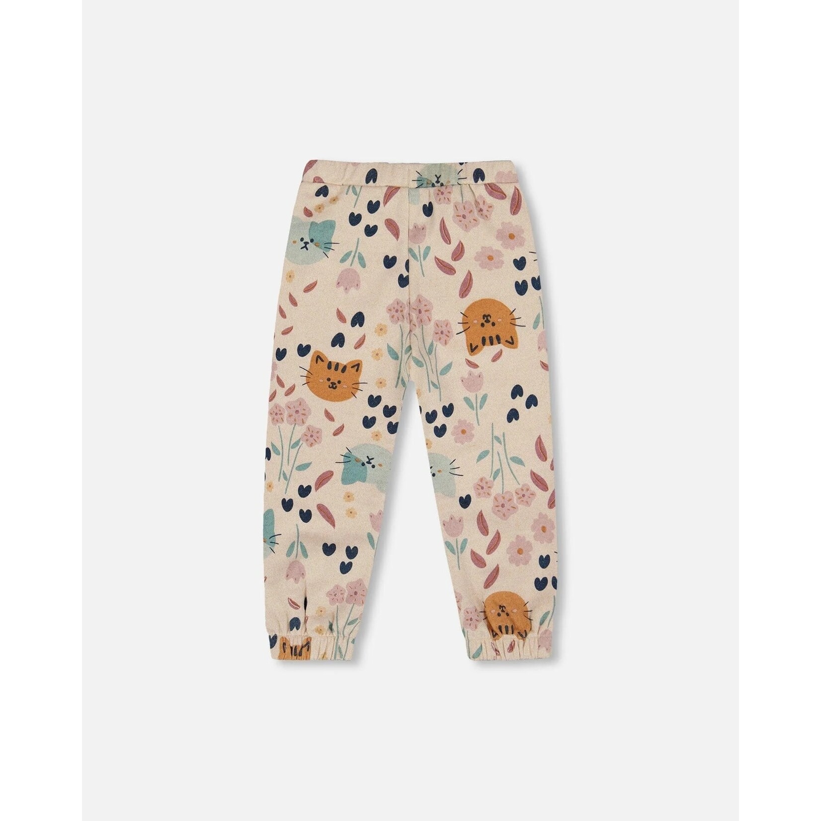 Deux par Deux DEUX PAR DEUX - Beige Glittering French Terry Sweatpant with Cat Print 'Chatouille'