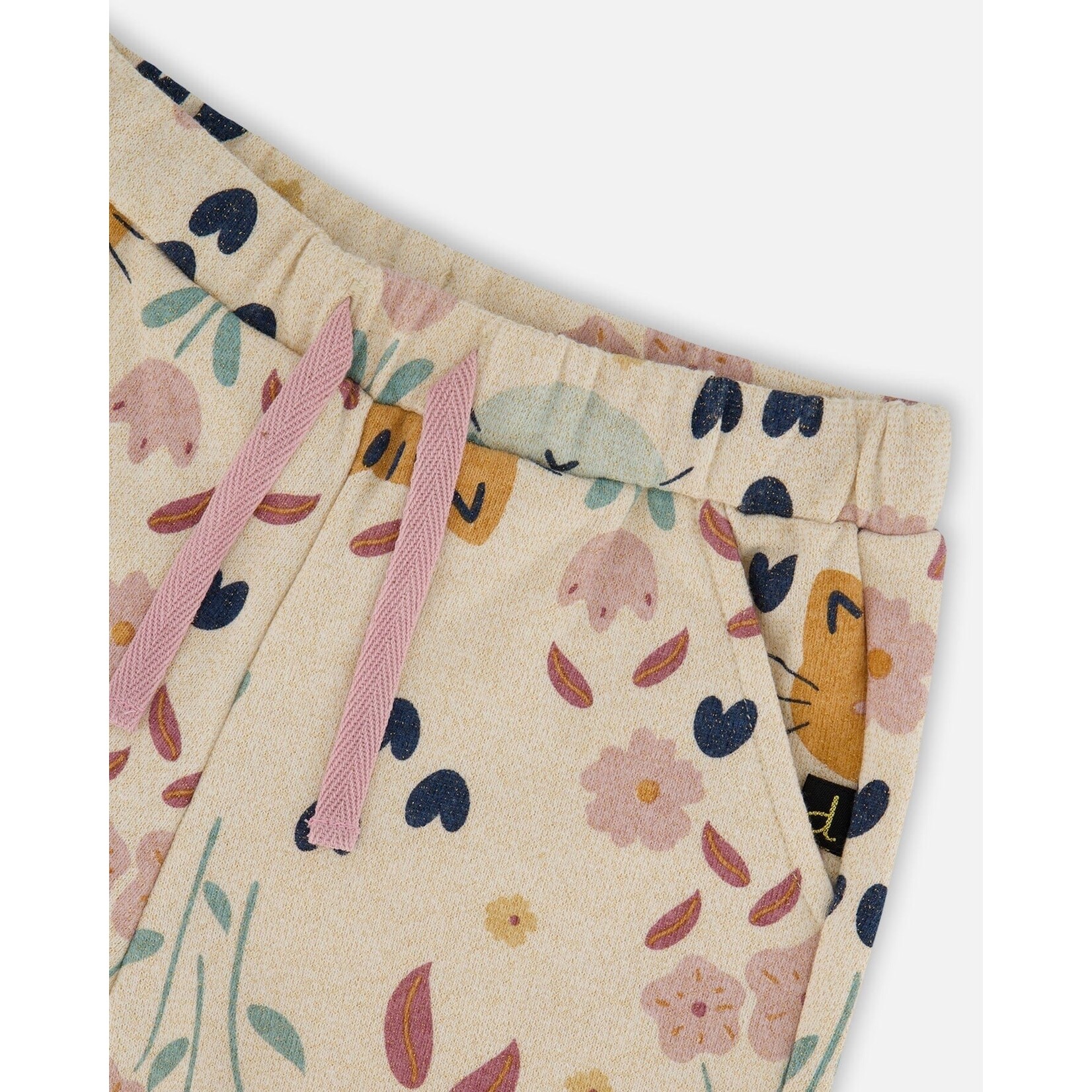 Deux par Deux DEUX PAR DEUX - Beige Glittering French Terry Sweatpant with Cat Print 'Chatouille'