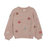 Minymo MINYMO - Chandail tricot rose avec broderies de fleurs colorées