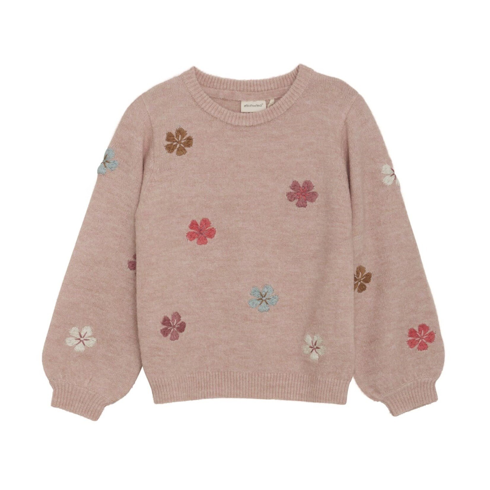 Minymo MINYMO - Chandail tricot rose avec broderies de fleurs colorées