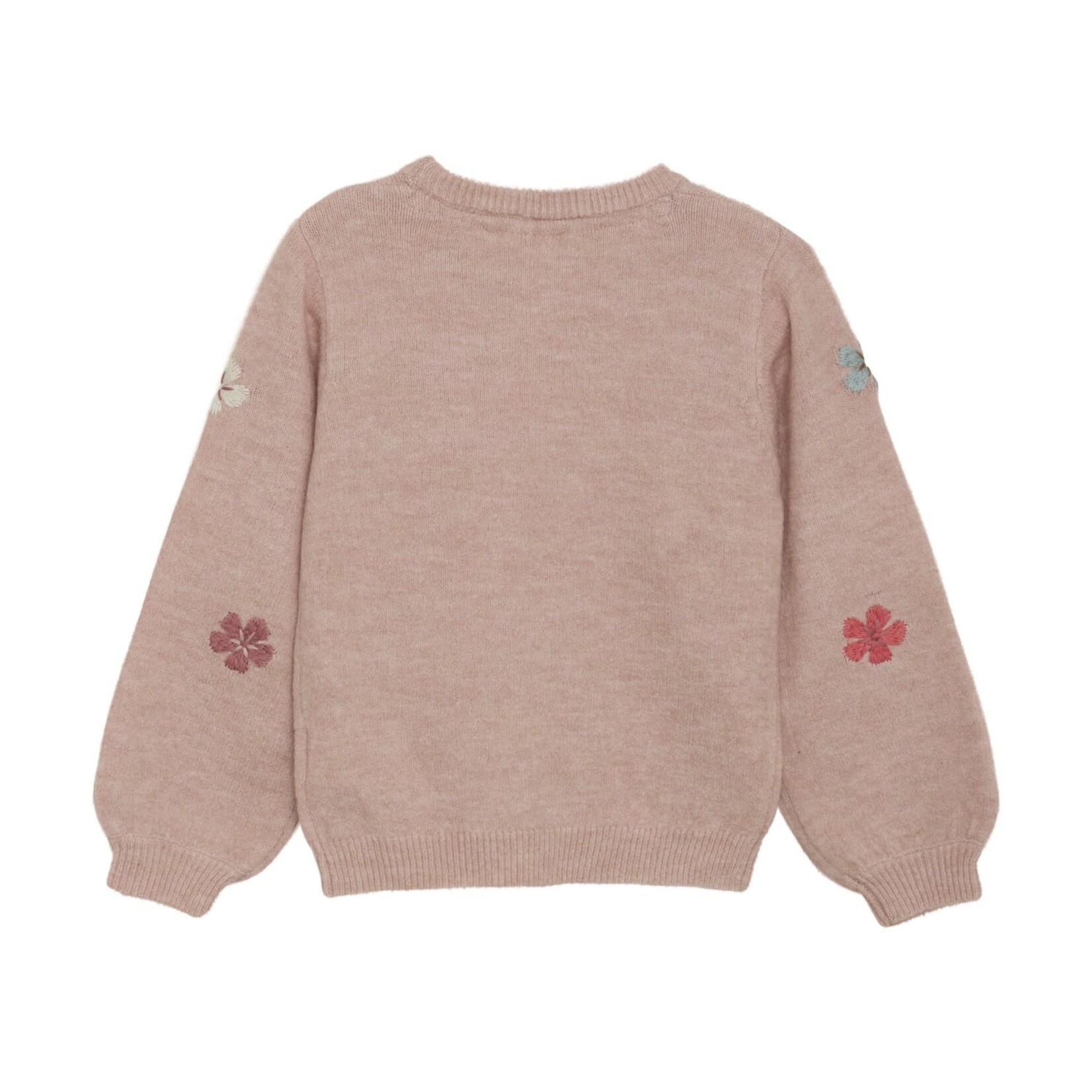 Minymo MINYMO - Chandail tricot rose avec broderies de fleurs colorées