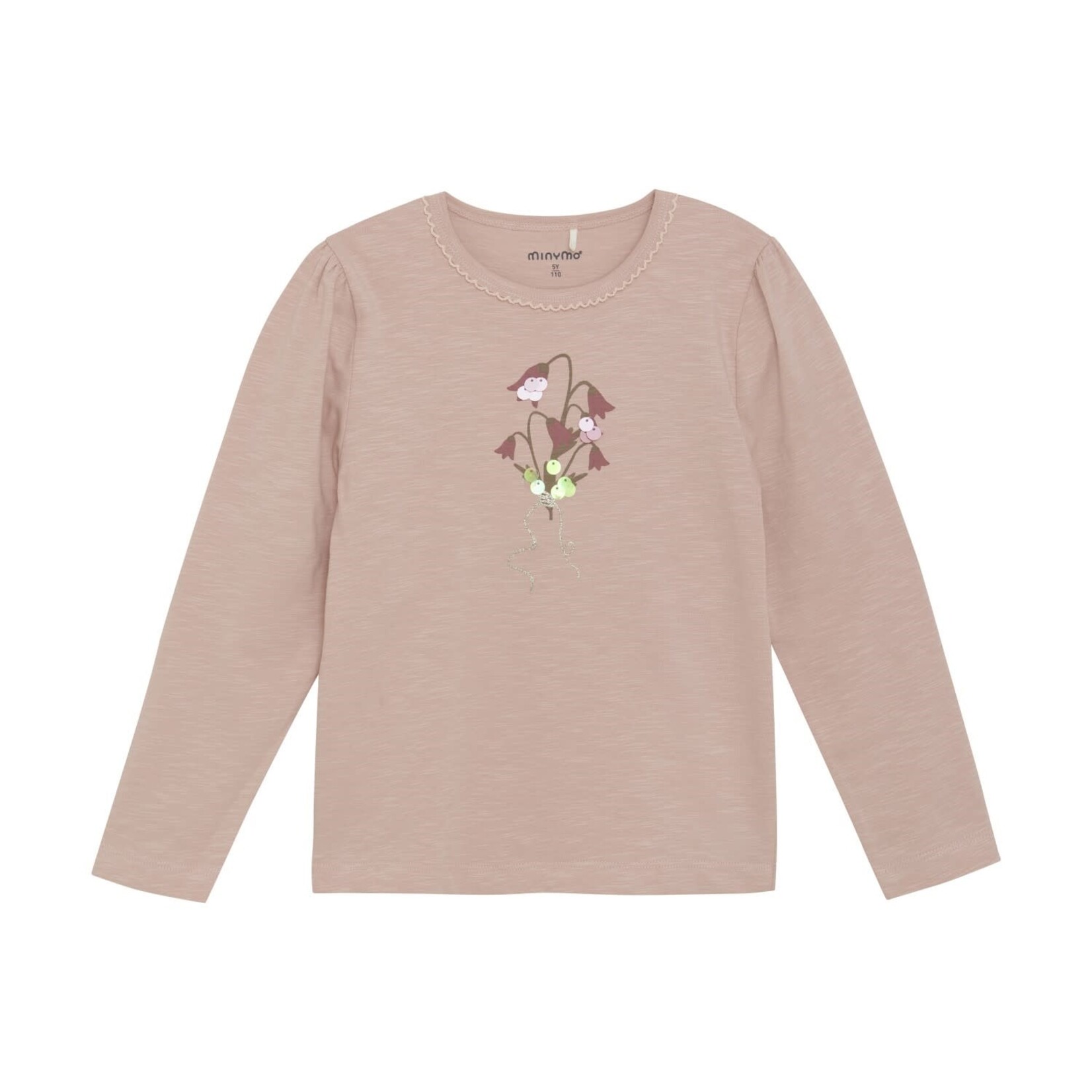 Minymo MINYMO - T-shirt rose à manches longues avec imprimé floral et brillants