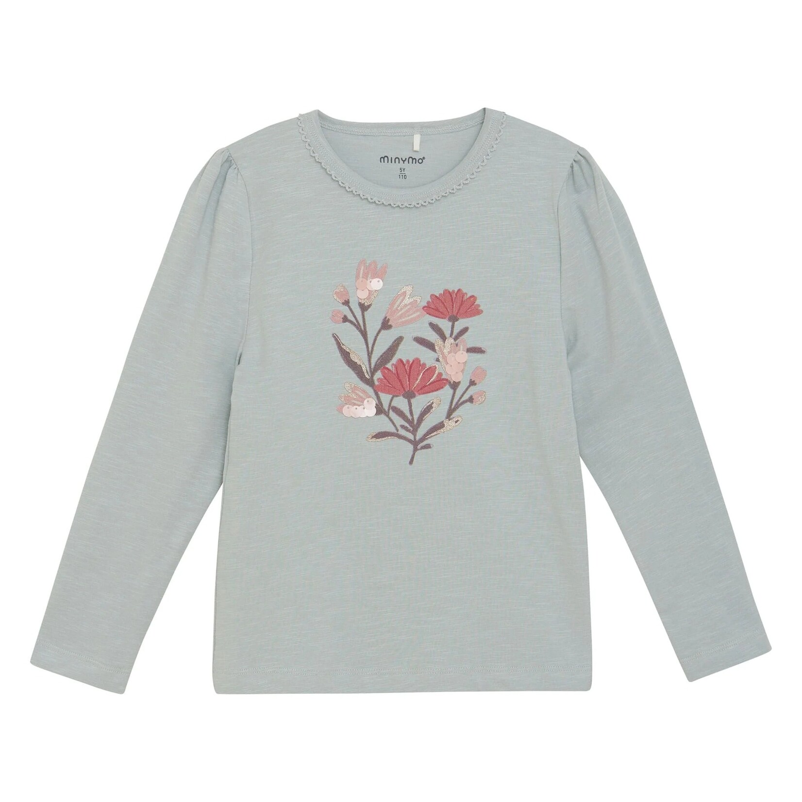 Minymo MINYMO - T-shirt bleu à manches longues avec imprimé floral et brillants