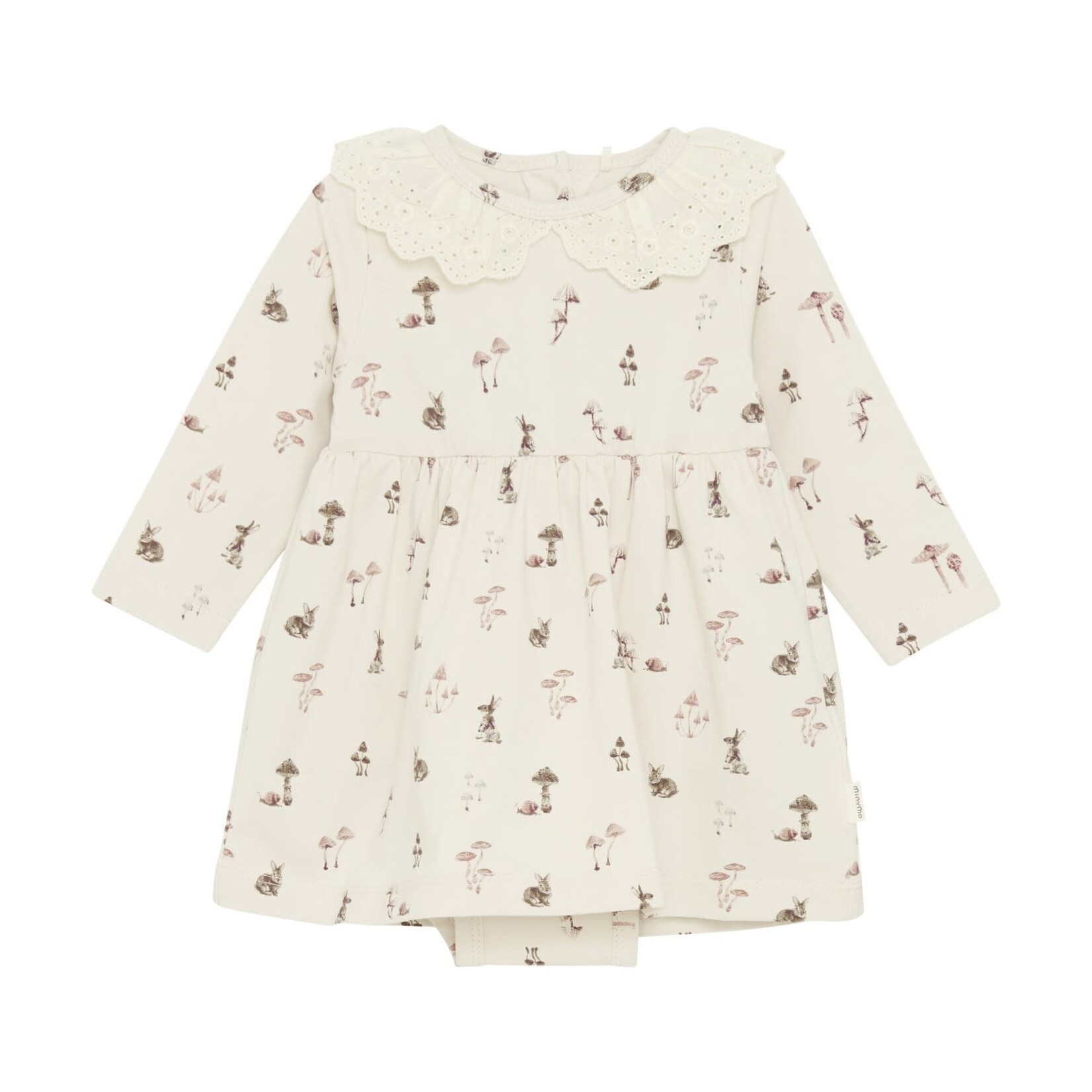 Minymo MINYMO - Cover-Up Dress with Peter Pan Collar and Rabbit and Mushroom Print