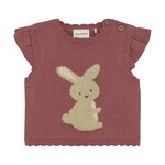Minymo MINYMO - Gilet en tricot vieux rose avec détails aux manches et bordures et broderie de lapin
