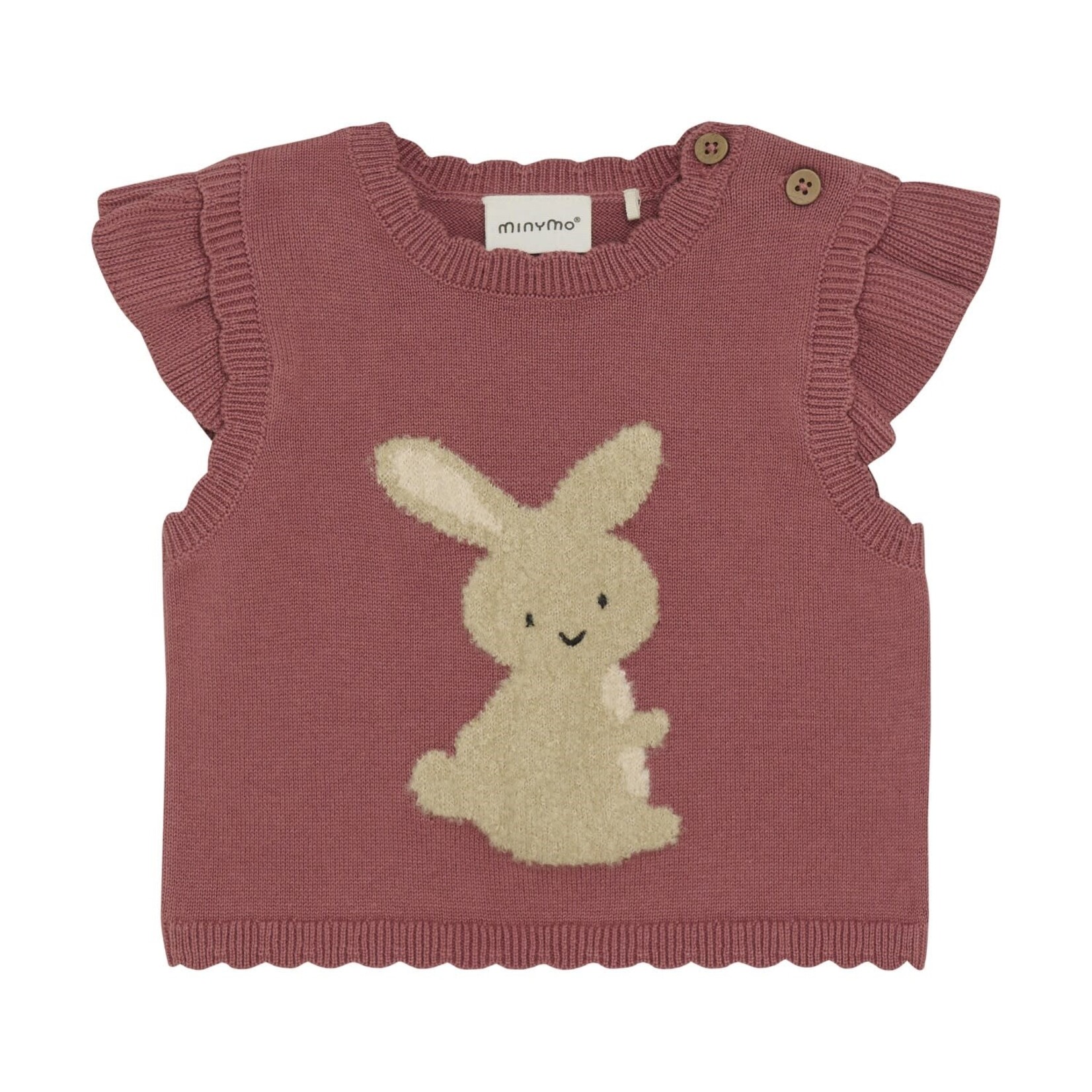Minymo MINYMO - Gilet en tricot vieux rose avec détails aux manches et bordures et broderie de lapin