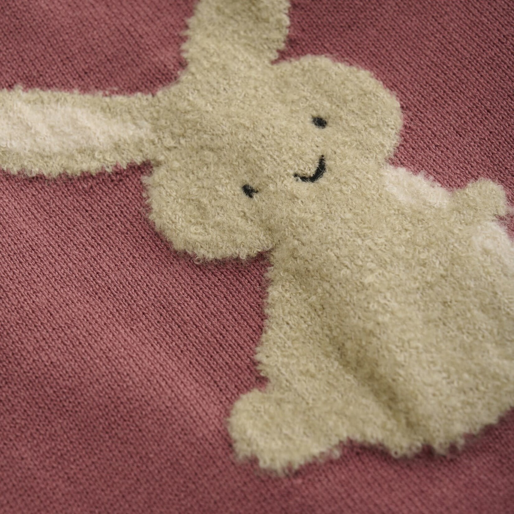 Minymo MINYMO - Gilet en tricot vieux rose avec détails aux manches et bordures et broderie de lapin