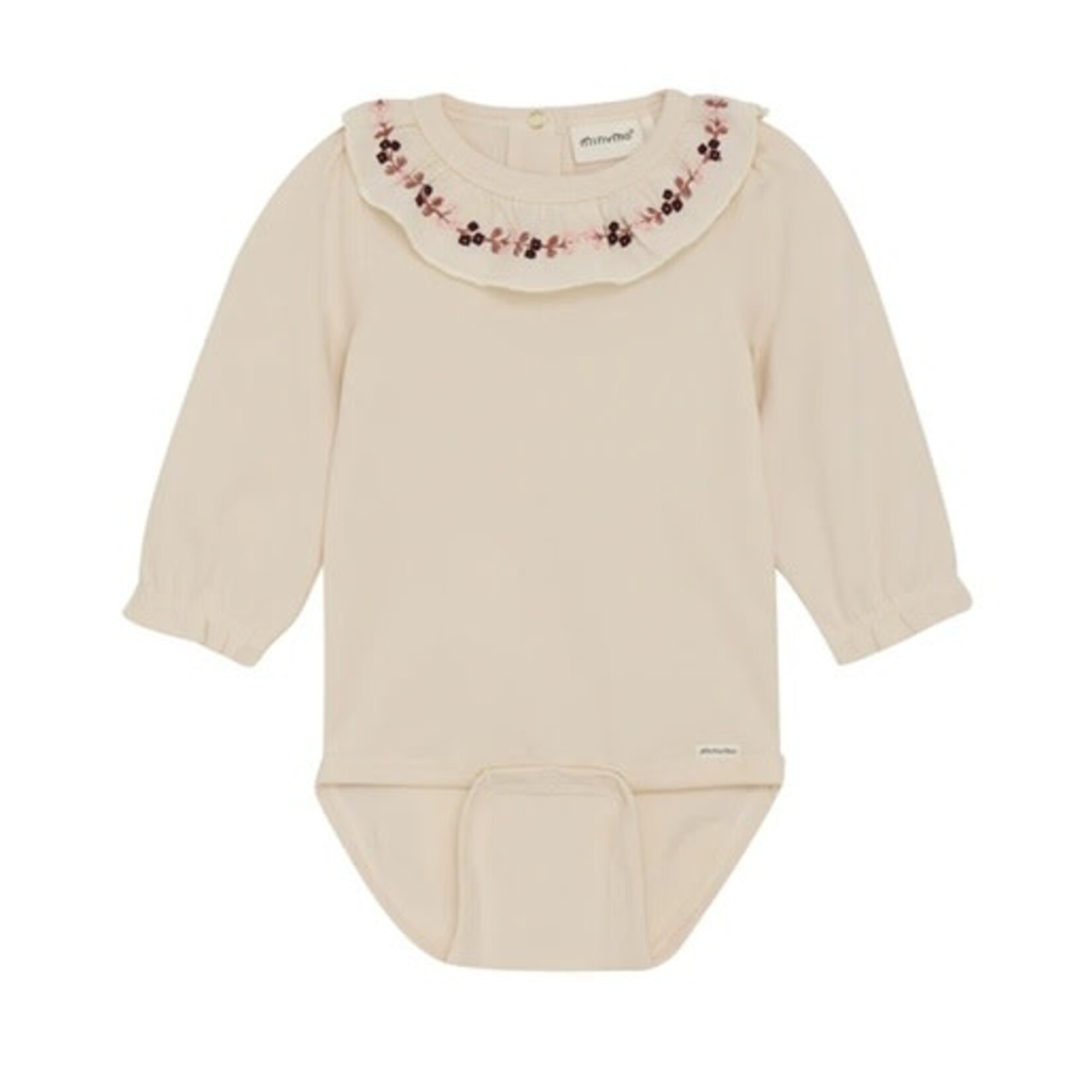 Minymo MINYMO - Long-sleeved bodysuit with pleated collar and embroidery