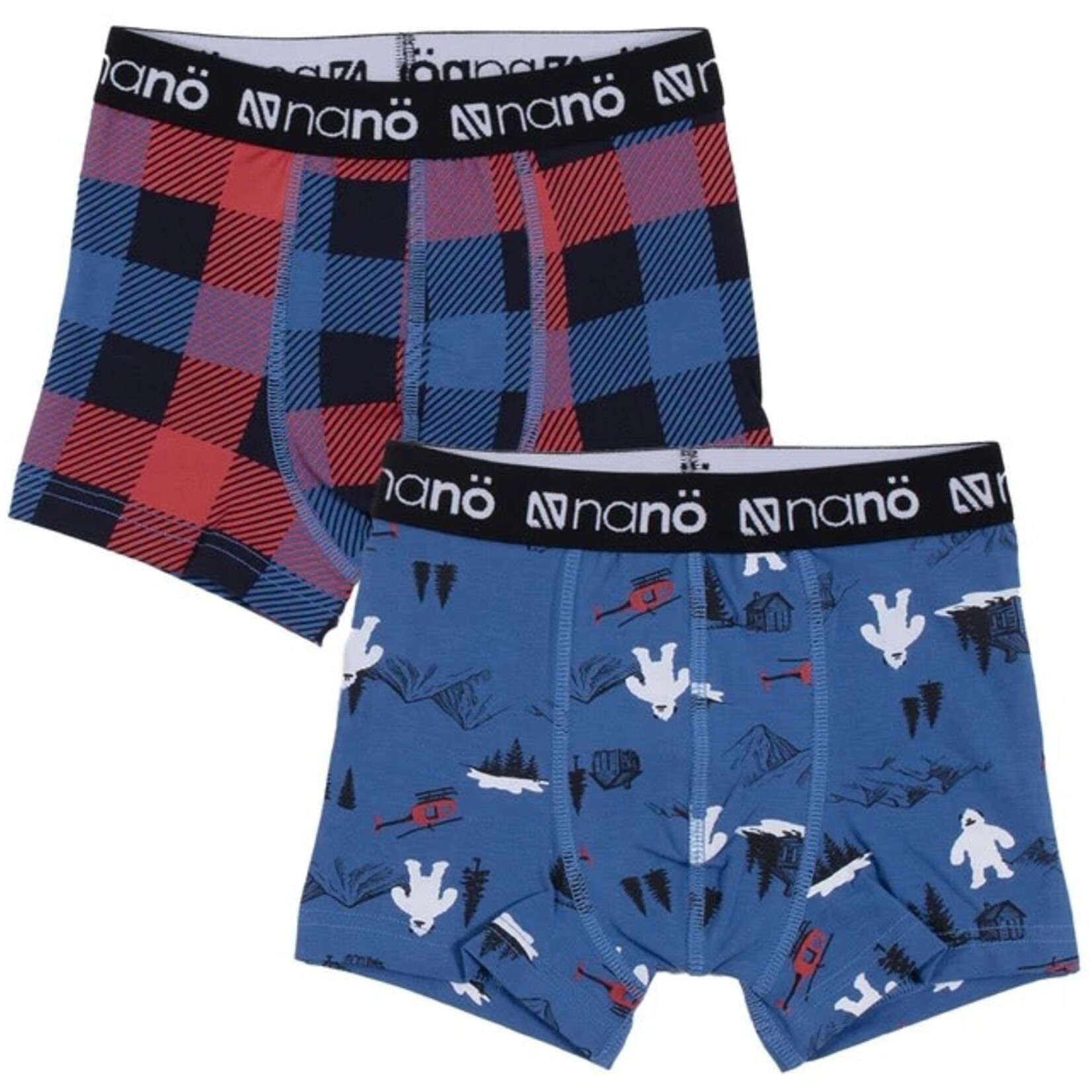 Nanö NANÖ - Lot de 2 boxers - Bleu avec motif de carreaux et hommes des neiges