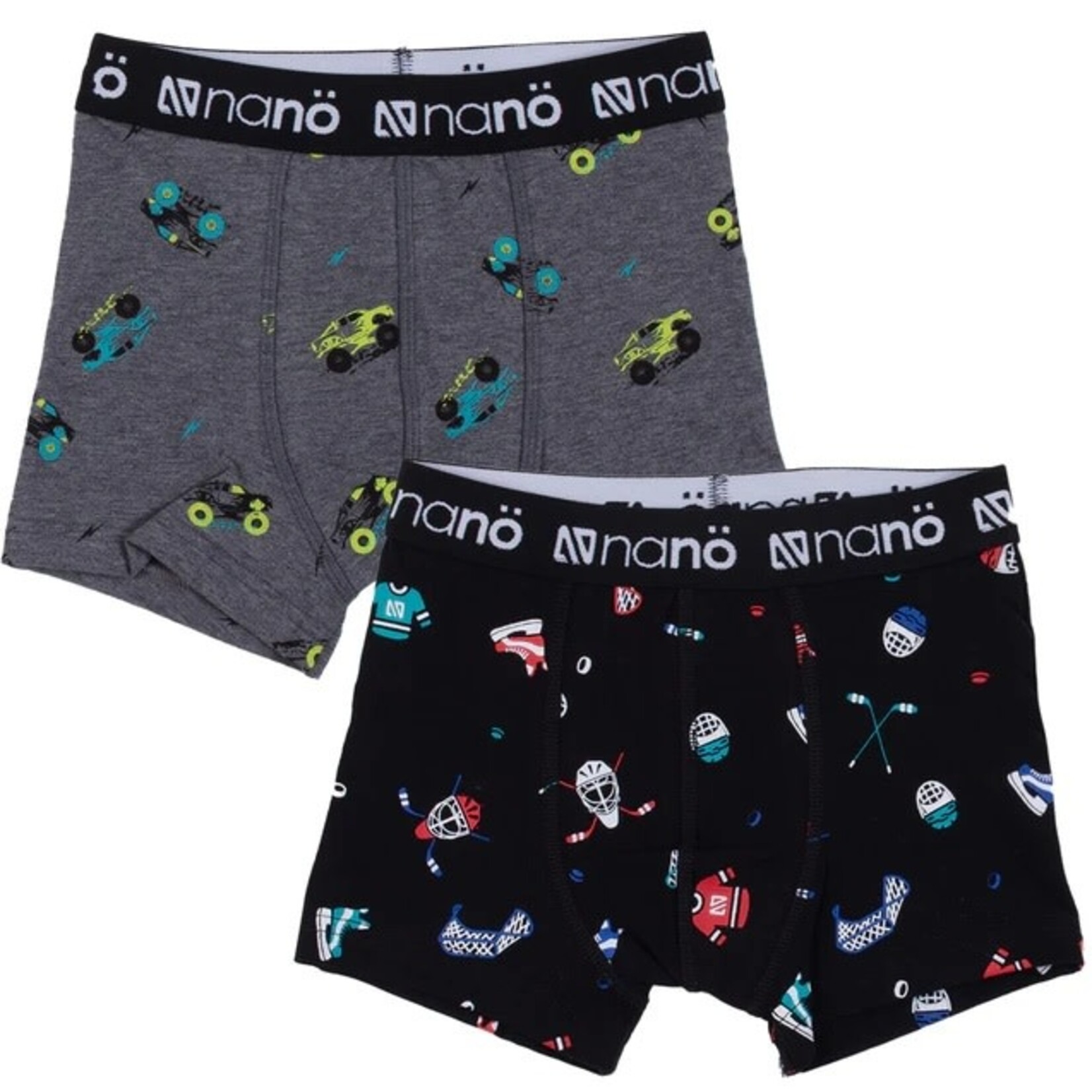 Nanö NANÖ - Lot de 2 boxers - Gris foncé et noir avec motif de voitures et hockey