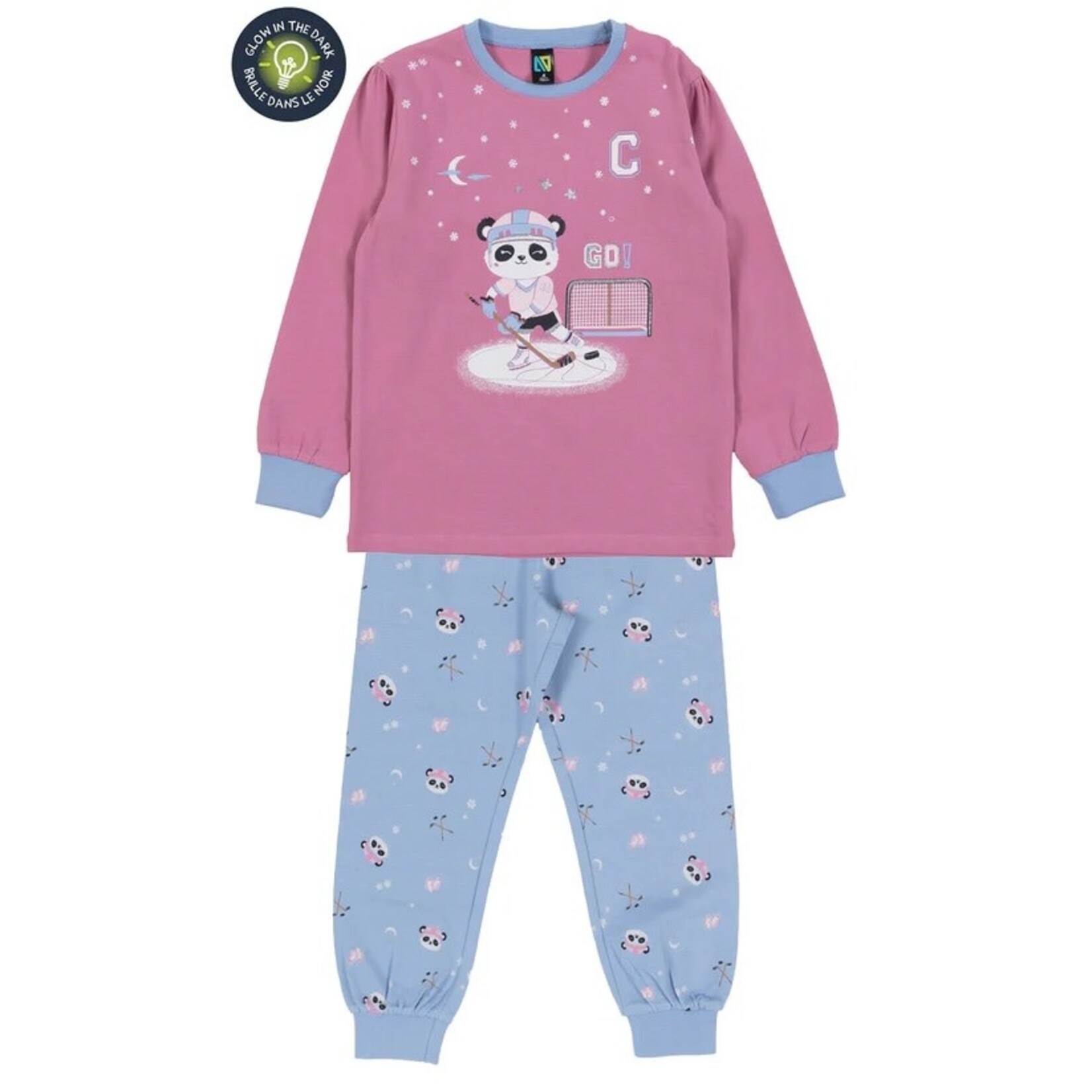 Nanö NANÖ - Pyjama Rose et bleu avec imprimé de panda qui fait du Hockey