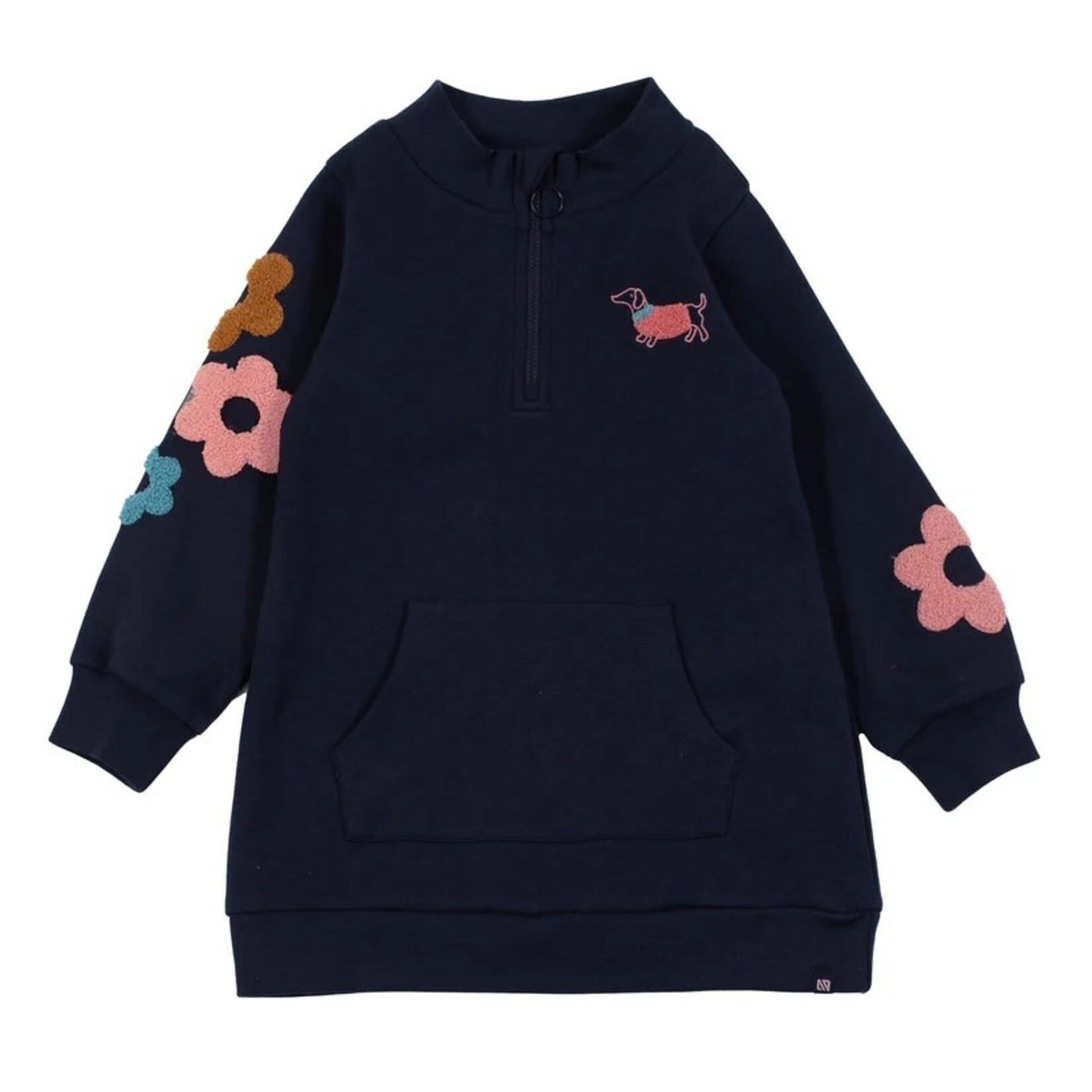 Nanö NANÖ - Navy Tunic with Tufted Flowers and Dachshund 'Balade automnale'