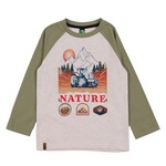 Nanö NANÖ - Green and beige long-sleeved T-shirt with nature print 'Horticool'