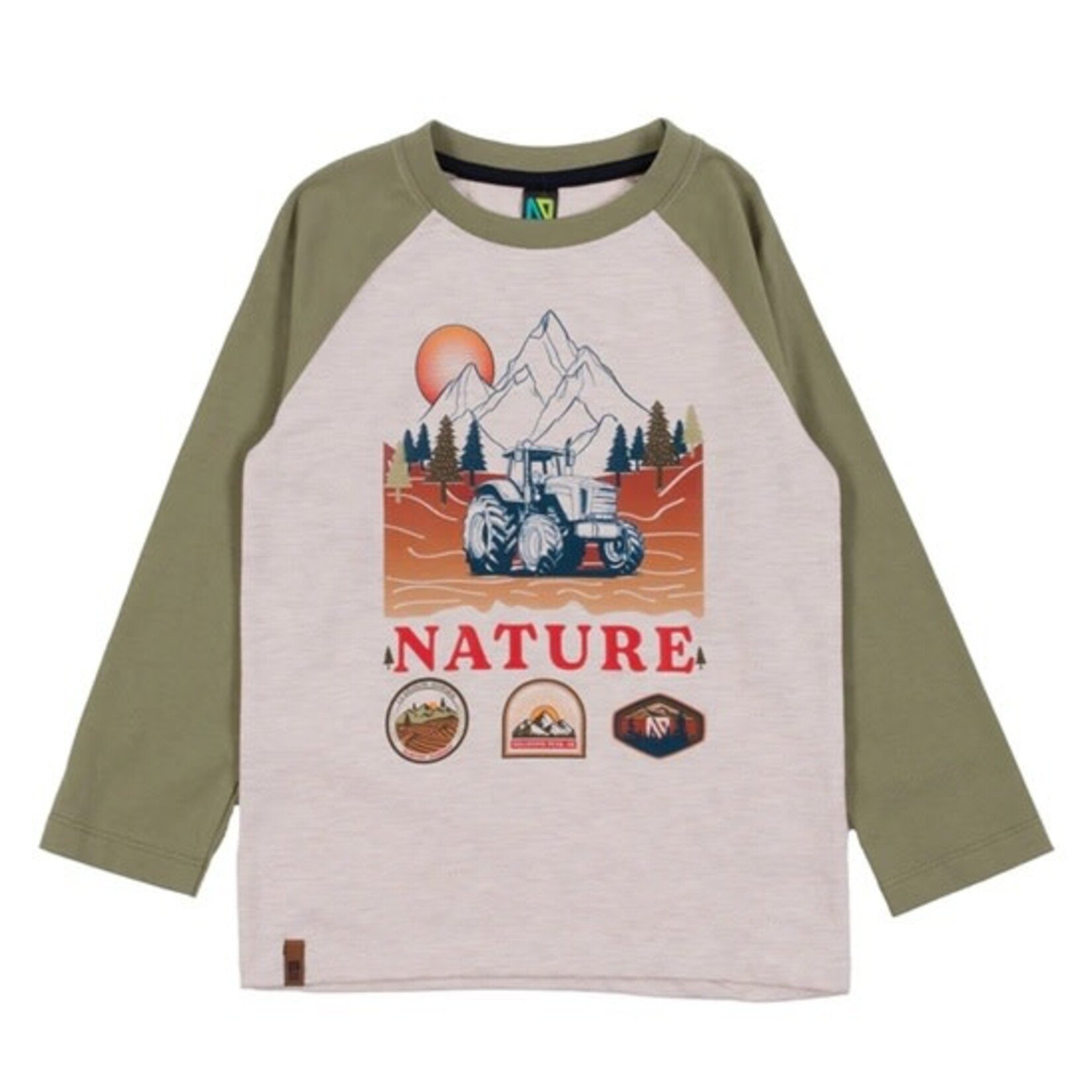Nanö  NANÖ - Green and beige long-sleeved T-shirt with nature print 'Horticool'