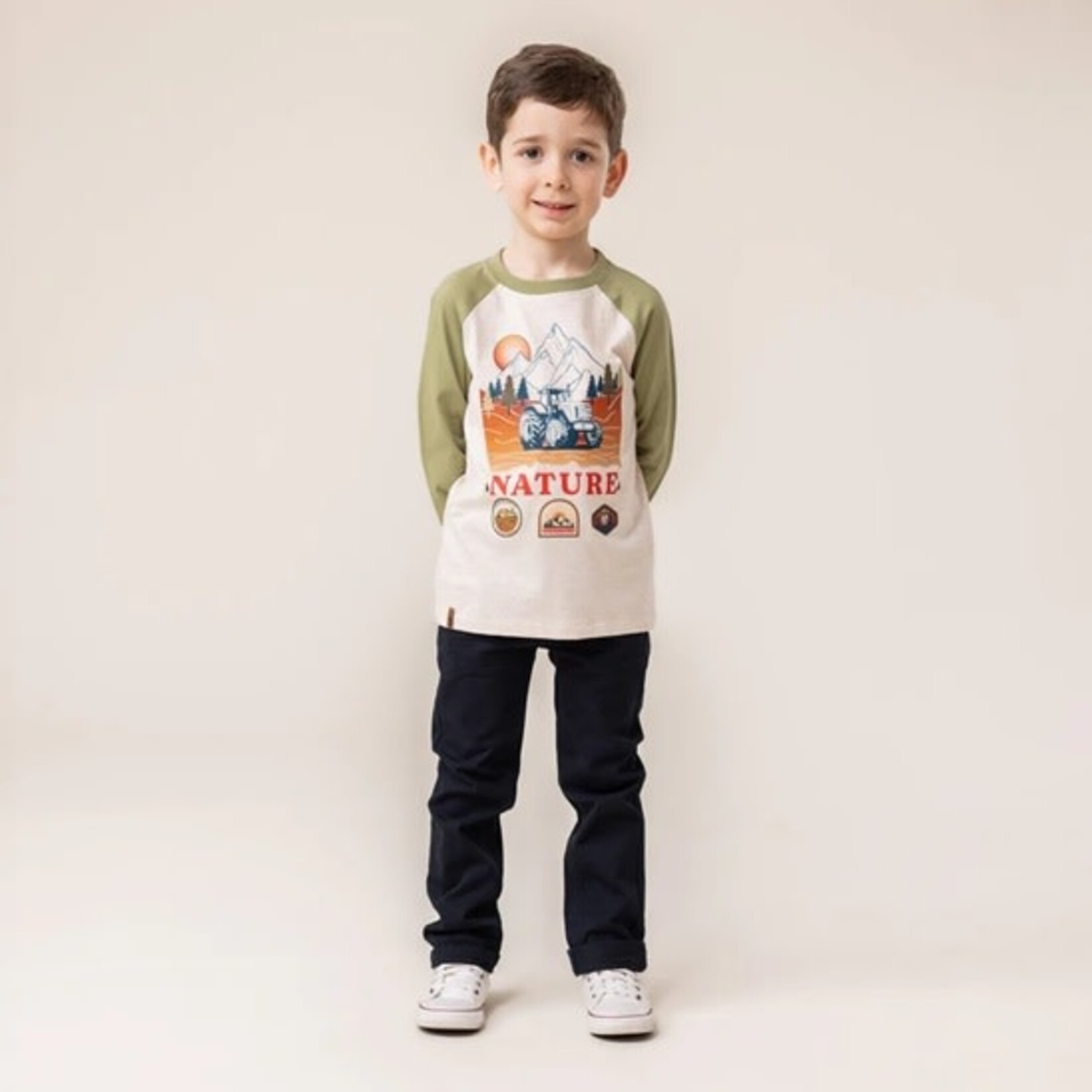 Nanö NANÖ - T-shirt manches longues vert et beige avec imprimé nature 'Horticool'