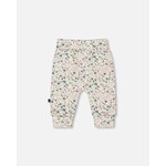 Deux par Deux DEUX PAR DEUX - Pantalon évolutif blanc cassé fleuris en coton biologique 'B.A.B.Y. bases'
