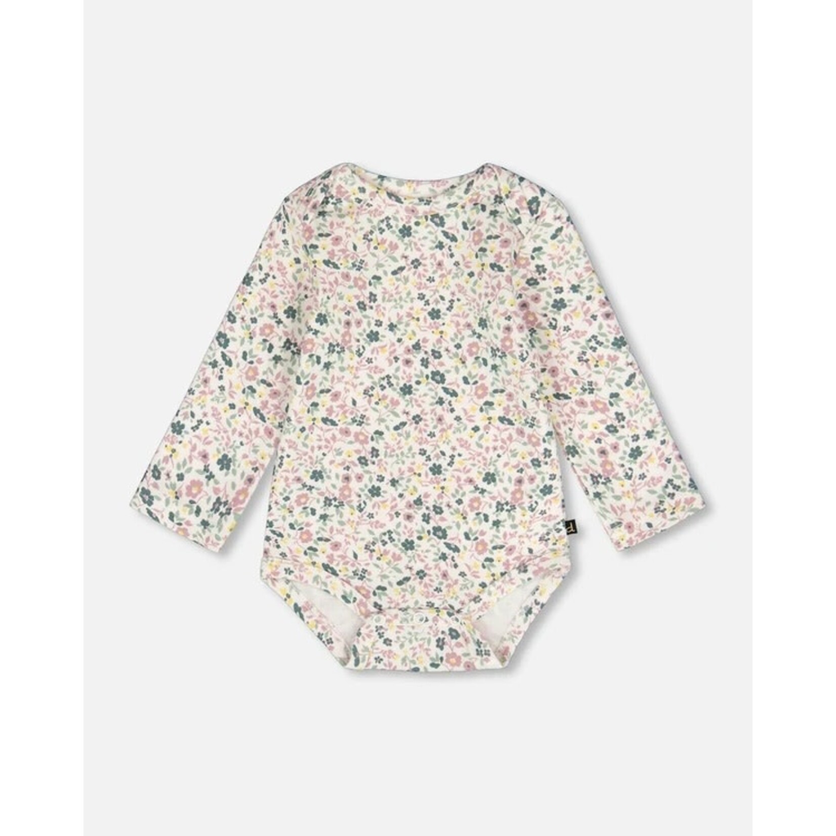 Deux par Deux DEUX PAR DEUX - Organic Cotton Long Sleeve Romper Off-White Floral 'B.A.B.Y. basics'