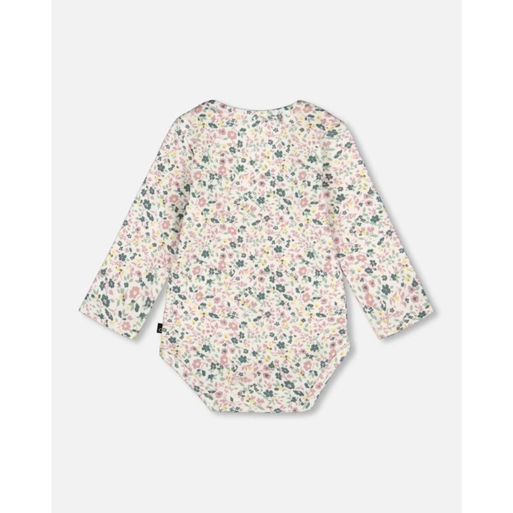 Deux par Deux DEUX PAR DEUX - Organic Cotton Long Sleeve Romper Off-White Floral 'B.A.B.Y. basics'