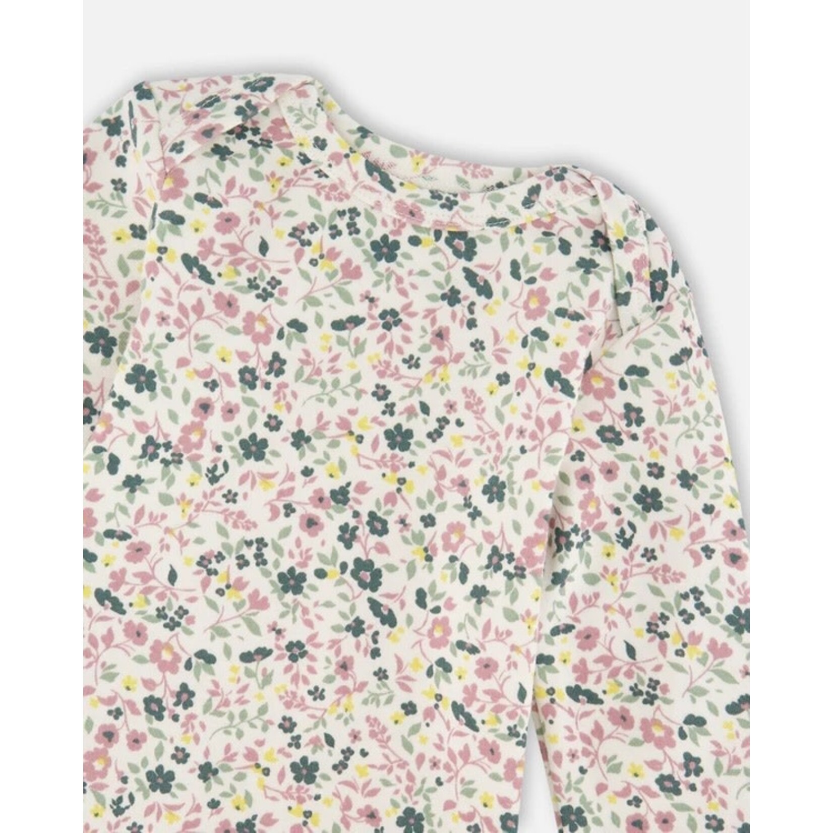 Deux par Deux DEUX PAR DEUX - Organic Cotton Long Sleeve Romper Off-White Floral 'B.A.B.Y. basics'