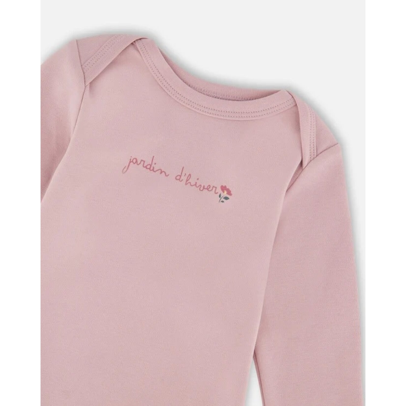 Deux par Deux DEUX PAR DEUX - Organic Cotton Long Sleeve Romper Neutral Purple 'B.A.B.Y. basics'