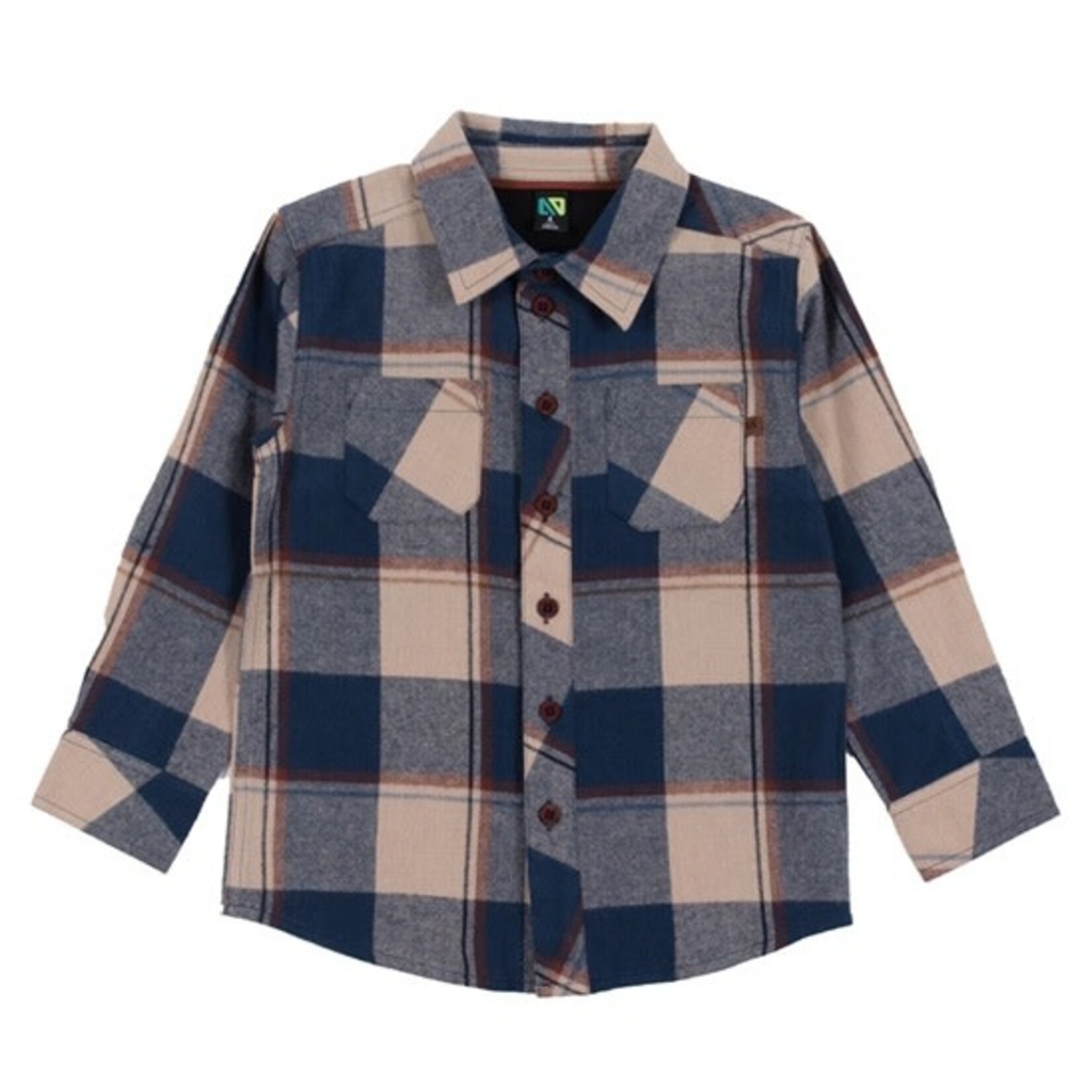 Nanö NANÖ - Chemise manches longues bleu marine, beige et brune à carreaux  'Glacier'