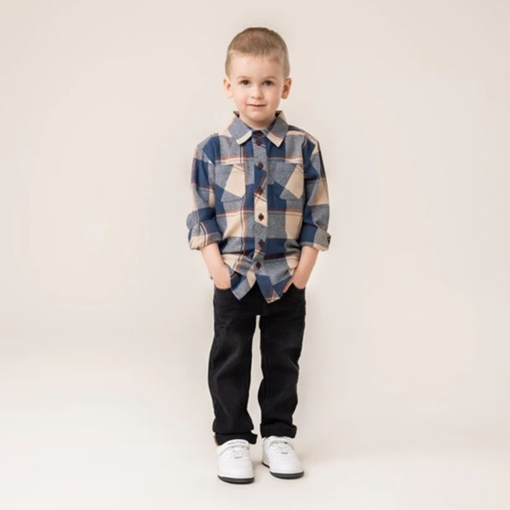 Nanö NANÖ - Plaid Navy, beige and brown long-sleeved shirt 'Glacier'
