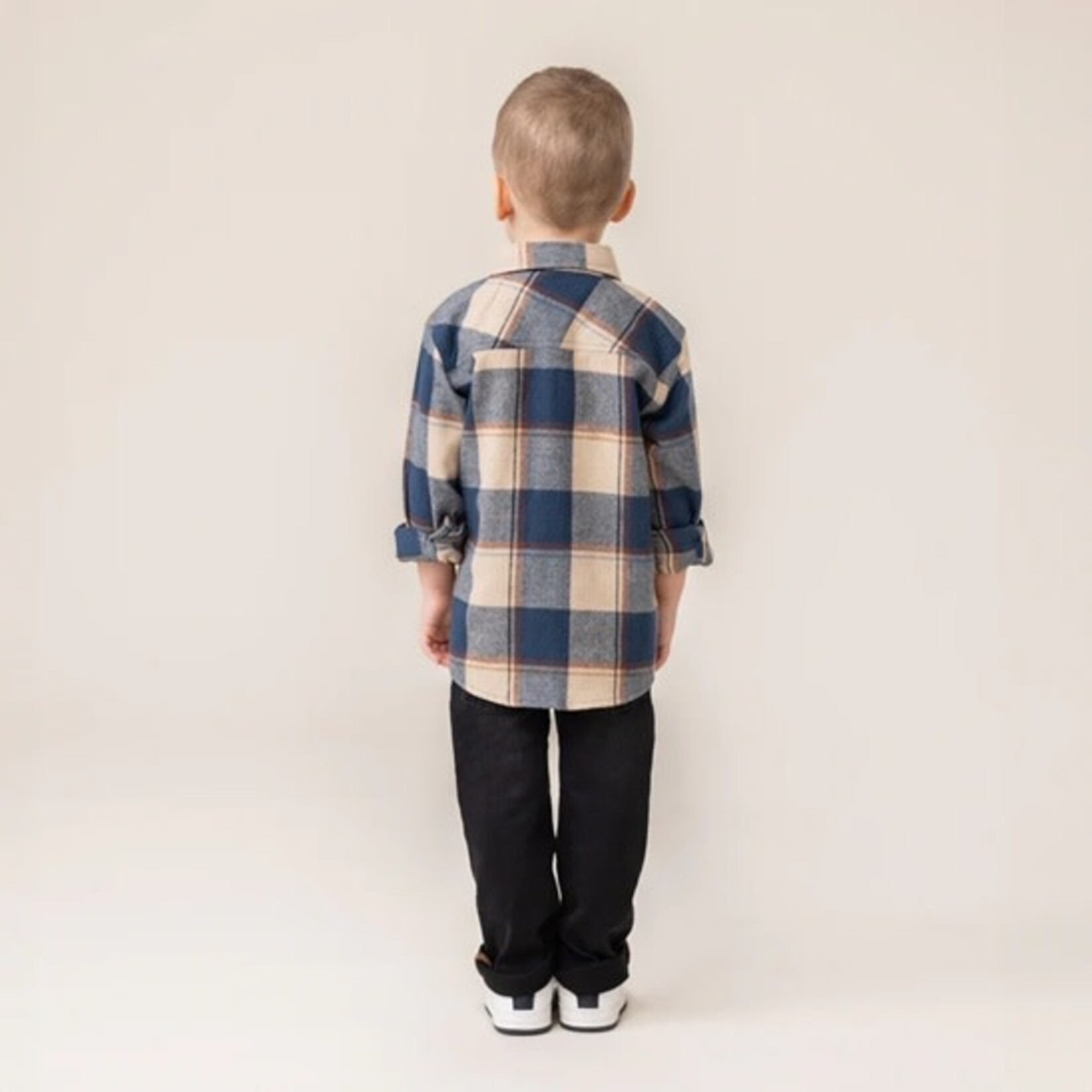 Nanö NANÖ - Chemise manches longues bleu marine, beige et brune à carreaux  'Glacier'