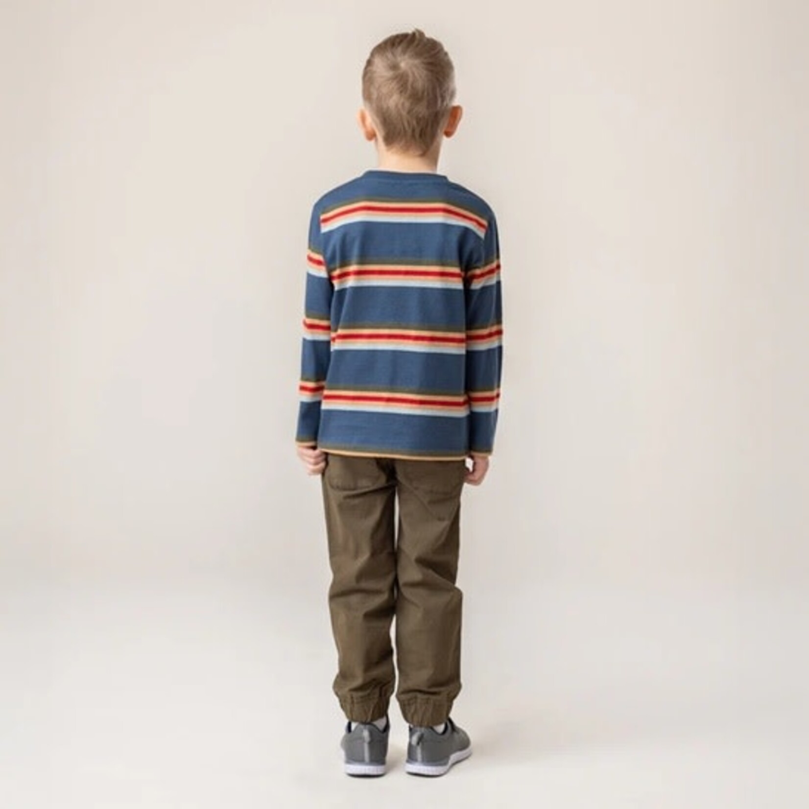 Nanö NANÖ - Navy blue long-sleeved T-shirt with colorful stripes 'Horticool'