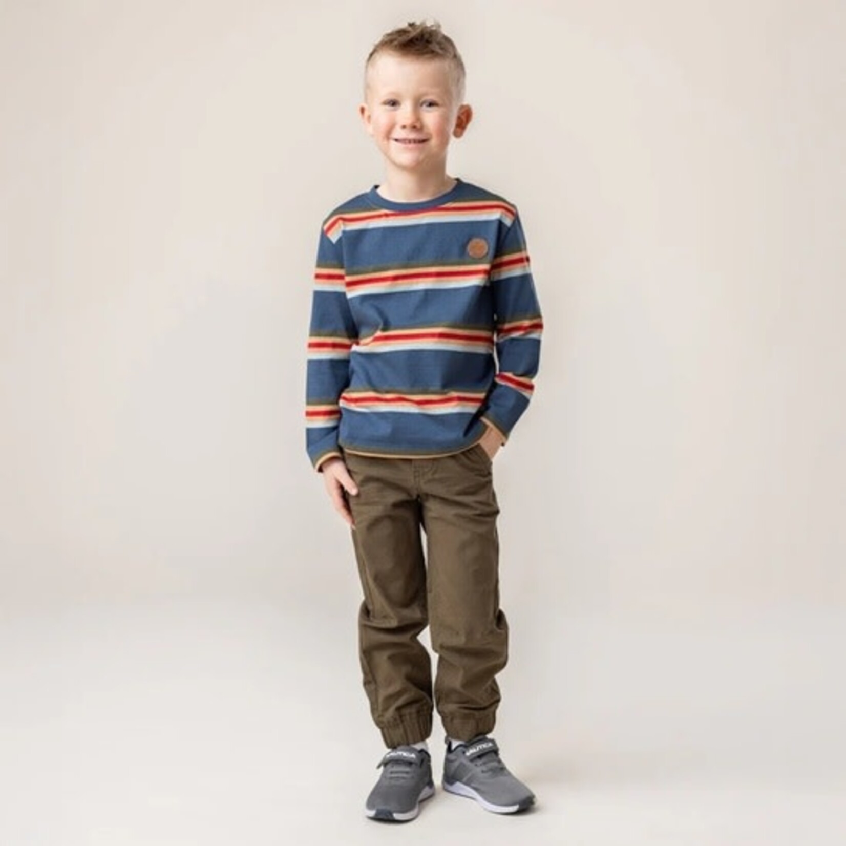 Nanö NANÖ - Navy blue long-sleeved T-shirt with colorful stripes 'Horticool'