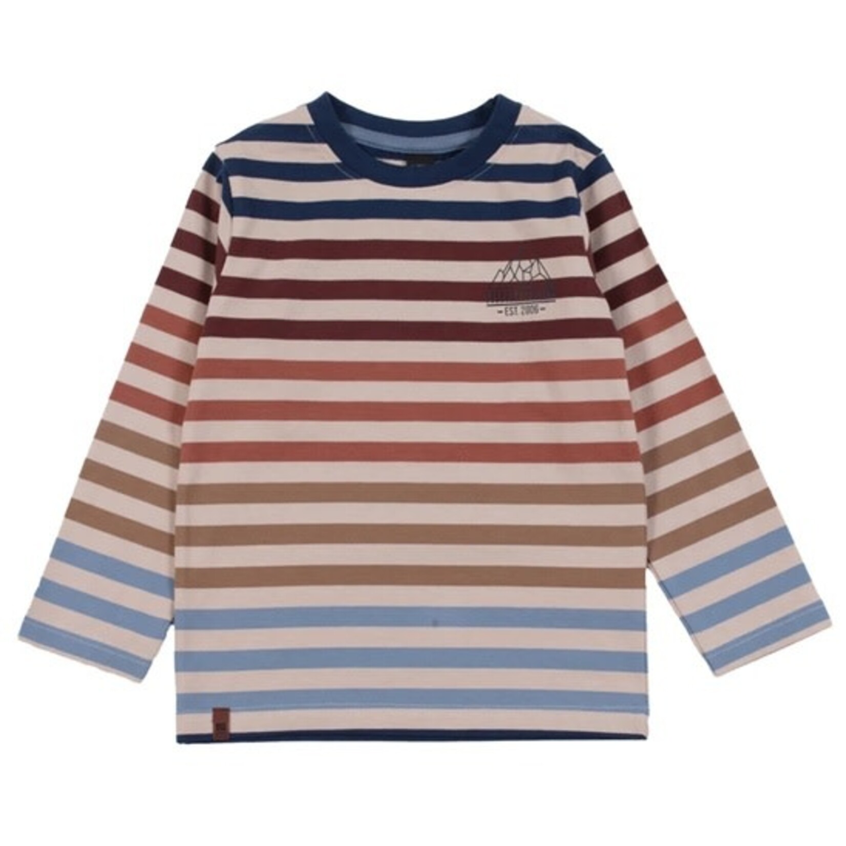 Nanö NANÖ - Beige long-sleeved T-shirt with colorful stripes and print 'Glacier'