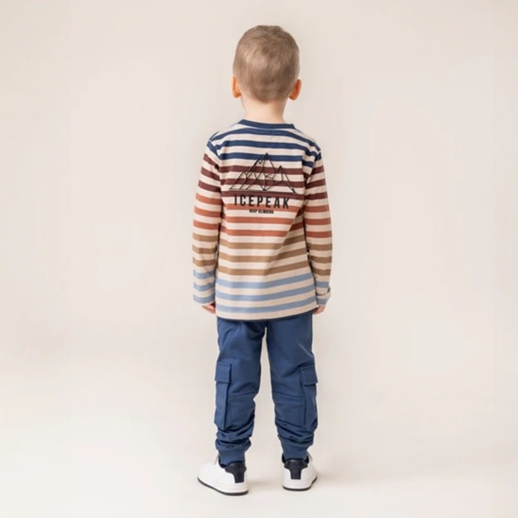 Nanö NANÖ - Beige long-sleeved T-shirt with colorful stripes and print 'Glacier'