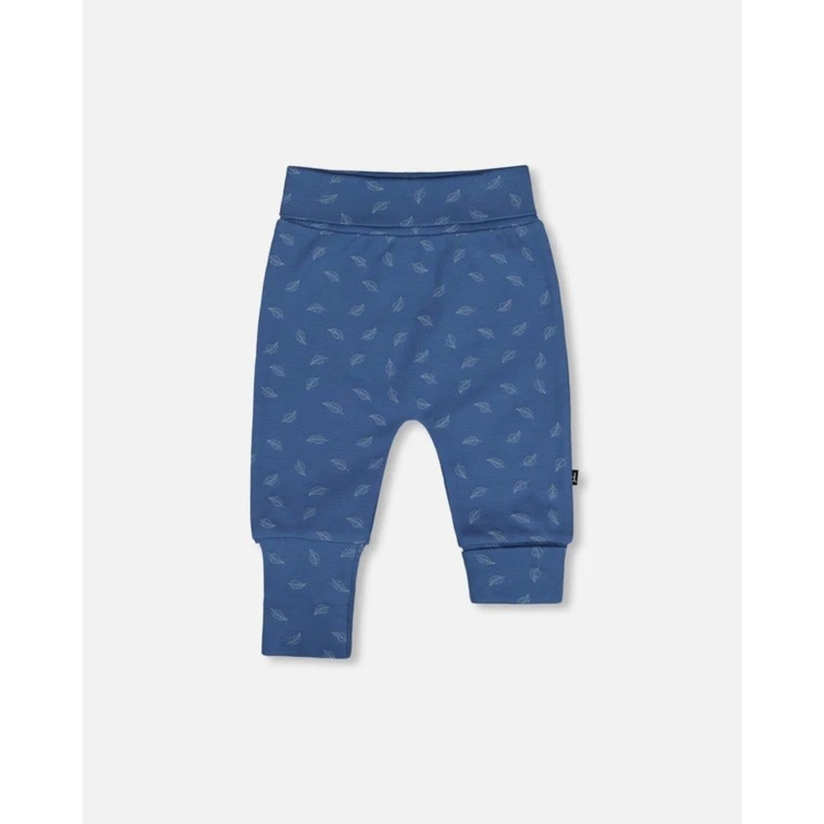 Deux par Deux DEUX PAR DEUX - Organic Cotton Evolutive Pants Blue Printed Leaves 'B.A.B.Y. basics'