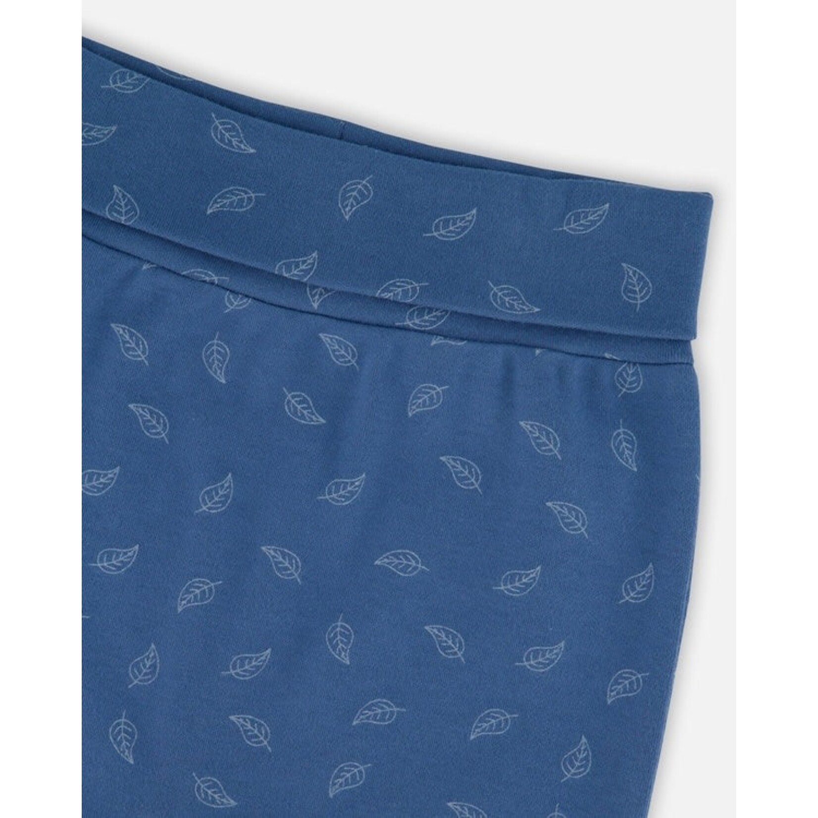 Deux par Deux DEUX PAR DEUX - Pantalon évolutif bleu imprimé feuilles en coton biologique 'B.A.B.Y. bases'