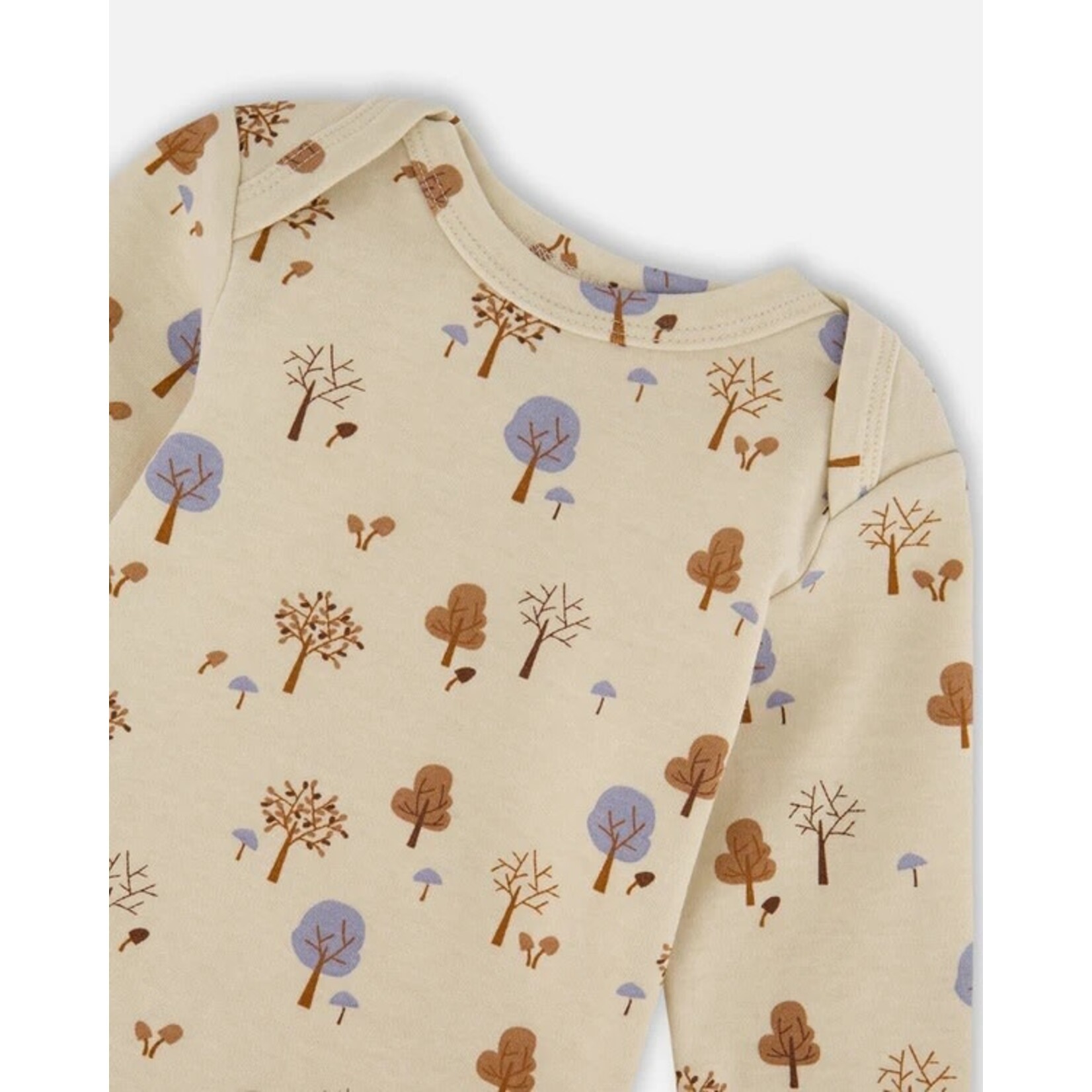 Deux par Deux DEUX PAR DEUX - Organic Cotton Onesie Beige Tree Print 'B.A.B.Y. basics'