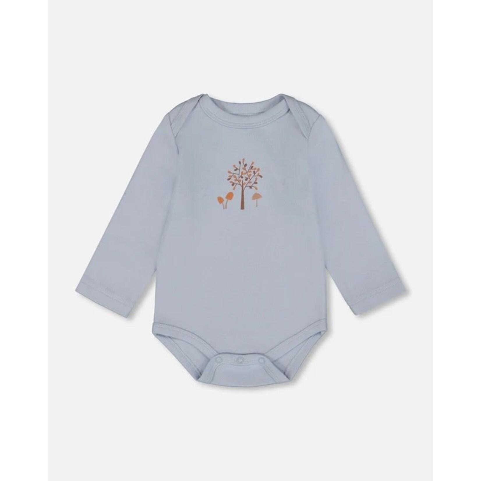 Deux par Deux DEUX PAR DEUX - Organic Cotton Onesie Light Blue with Tree Print 'B.A.B.Y. basics'