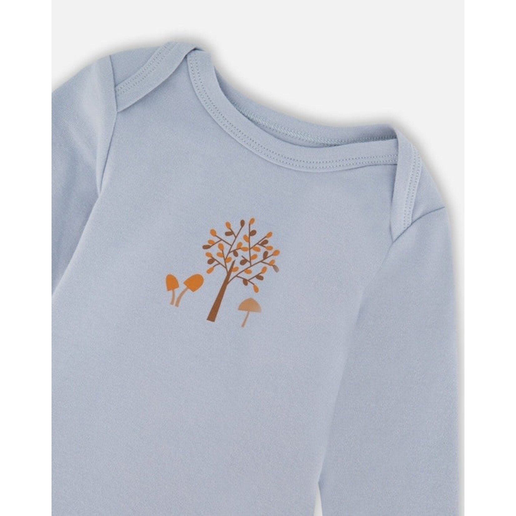 Deux par Deux DEUX PAR DEUX - Organic Cotton Onesie Light Blue with Tree Print 'B.A.B.Y. basics'