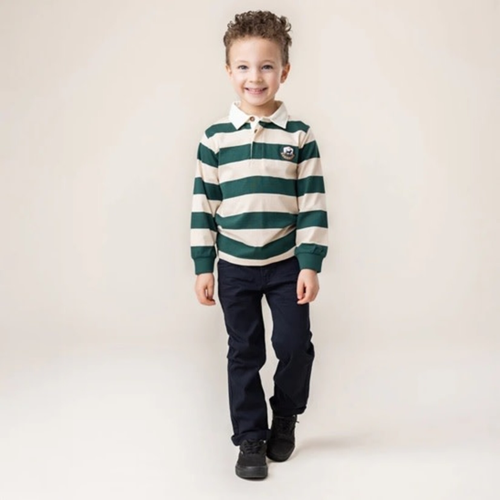 Nanö NANÖ - Beige long-sleeved sweater/polo shirt with green stripes 'English Countryside'