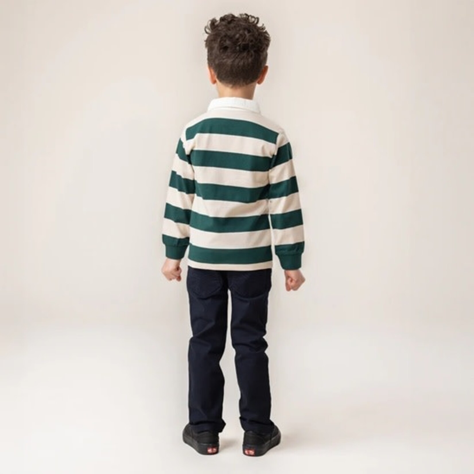 Nanö NANÖ - Beige long-sleeved sweater/polo shirt with green stripes 'English Countryside'