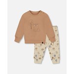 Deux par Deux DEUX PAR DEUX- Ensemble pantalon et haut beige imprimé arbres en coton biologique 'Les trois ours'