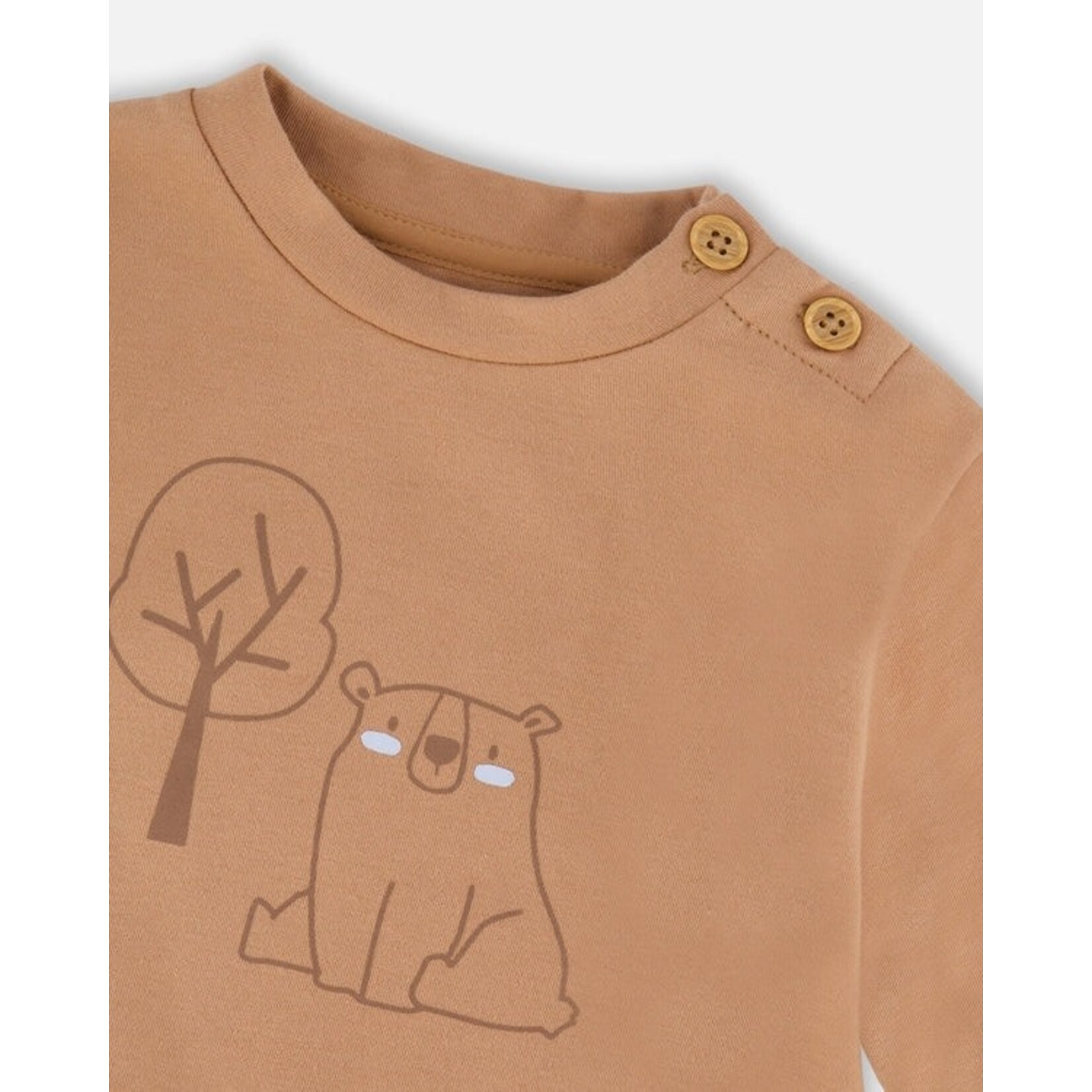 Deux par Deux DEUX PAR DEUX- Ensemble pantalon et haut beige imprimé arbres en coton biologique 'Les trois ours'