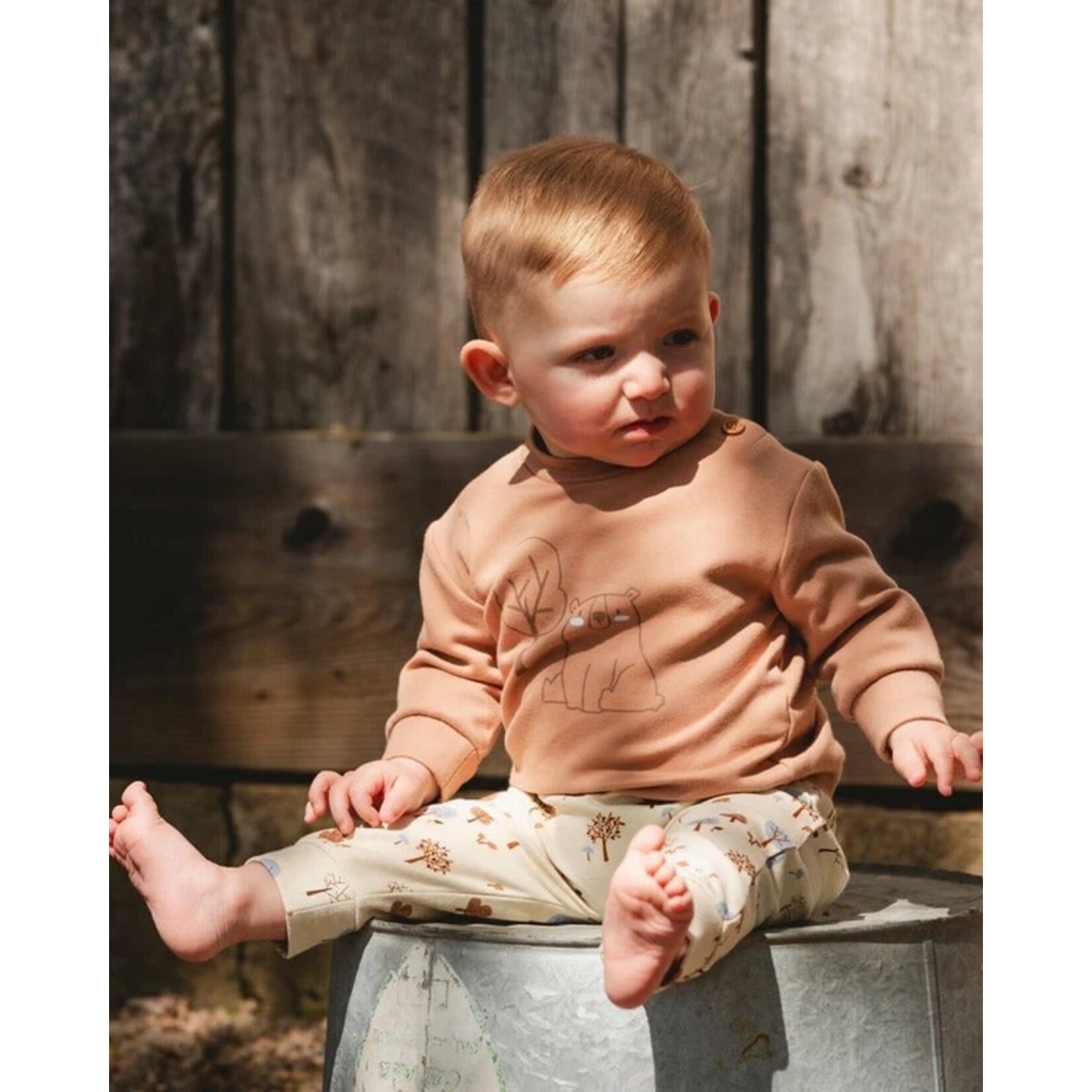 Deux par Deux DEUX PAR DEUX- Organic Cotton Pant And Top Set Beige Tree Print 'The 3 Bears'