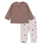 Nanö NANÖ - Ensemble 2 morceaux - T-shirt à manches longues bruns et pantalon côtelé avec imprimé Renard