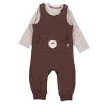 Nanö NANÖ - Ensemble 2 morceaux - Cache-couche à manches longues rayés et salopette brune avec poche d'ours