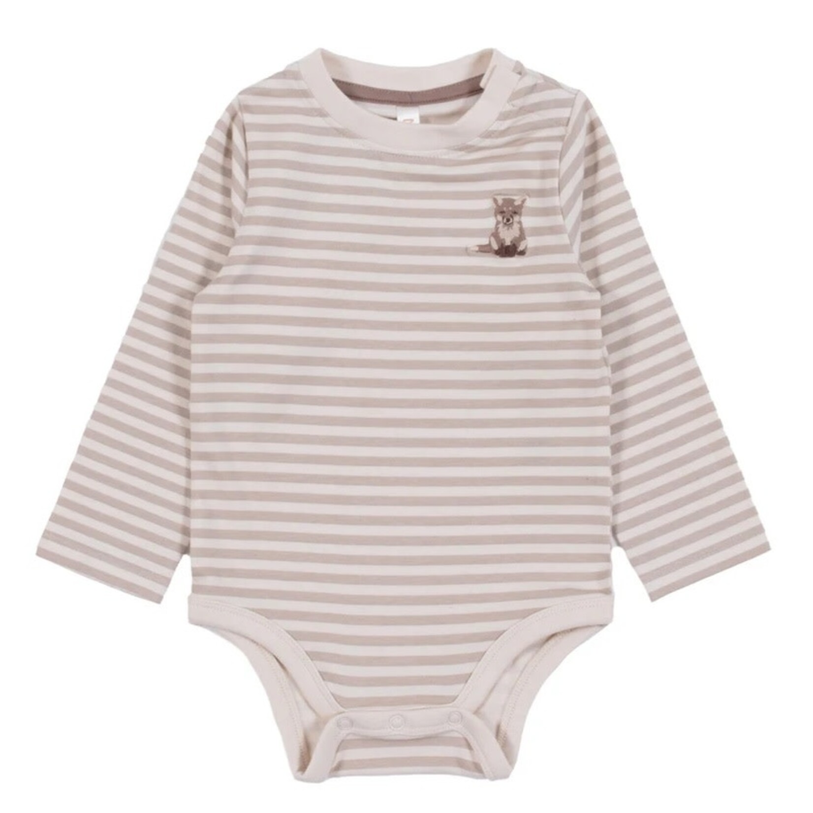 Nanö NANÖ - 2-piece set - Striped long-sleeved bodysuit and brown overalls with bear pocket