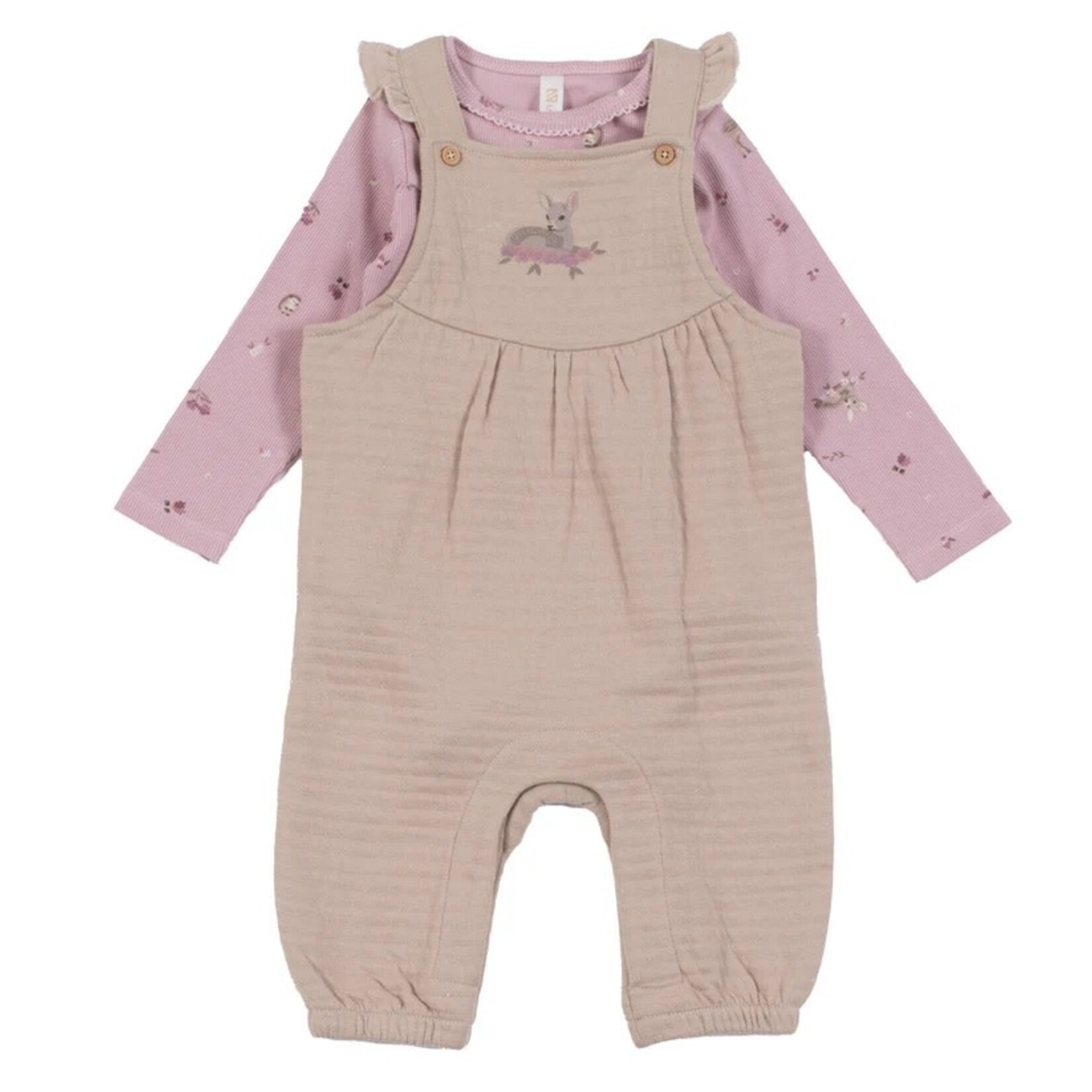 Nanö NANÖ - 2-piece set - Lilac long-sleeved bodysuit and dungarees with deer print