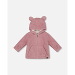 Deux par Deux DEUX PAR DEUX - Hooded Full Zip Cat Plush Jacket Dusty Pink 'Kit-Cat'