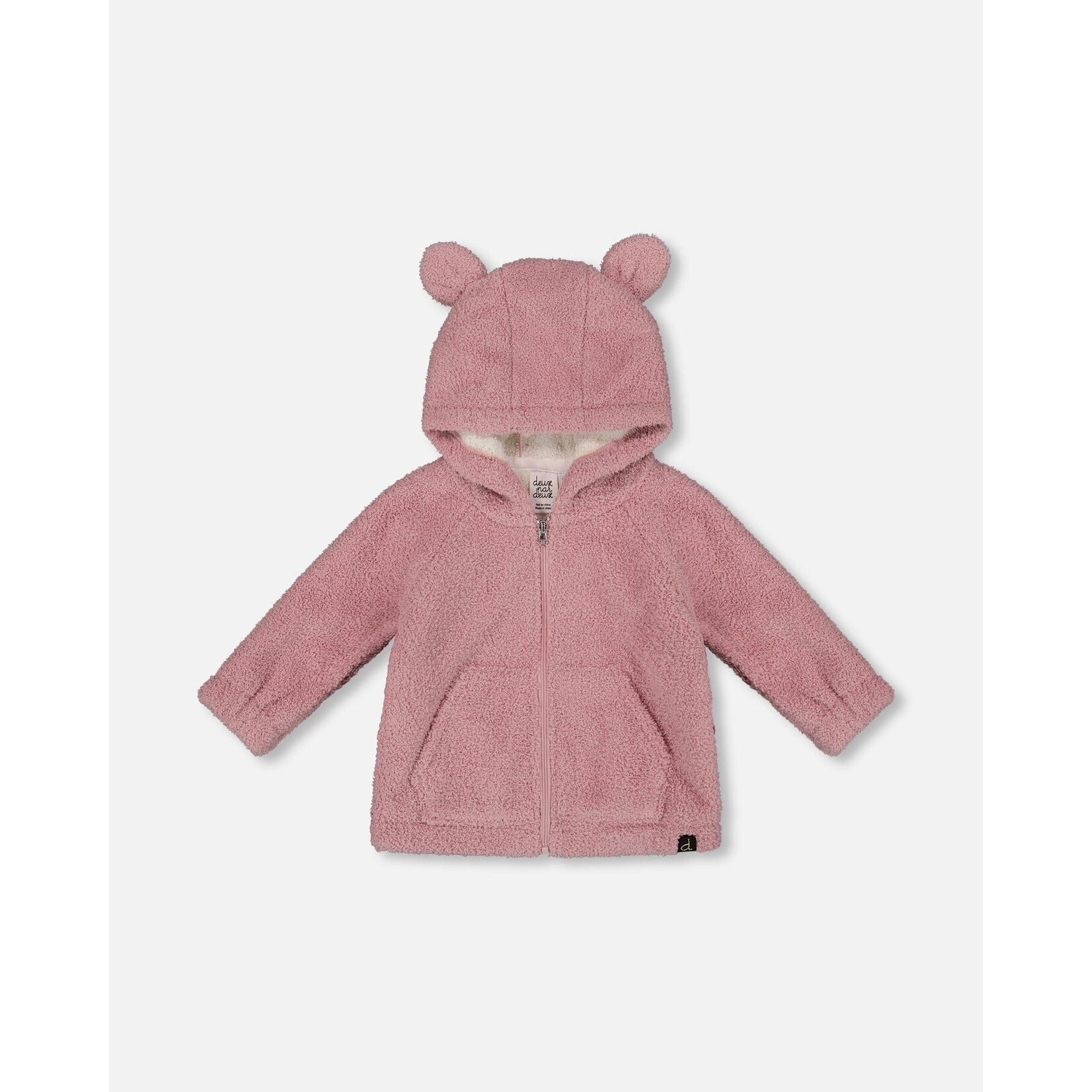 Deux par Deux DEUX PAR DEUX - Veste chat zippée en peluche avec capuchon vieux rose 'Chatouille'
