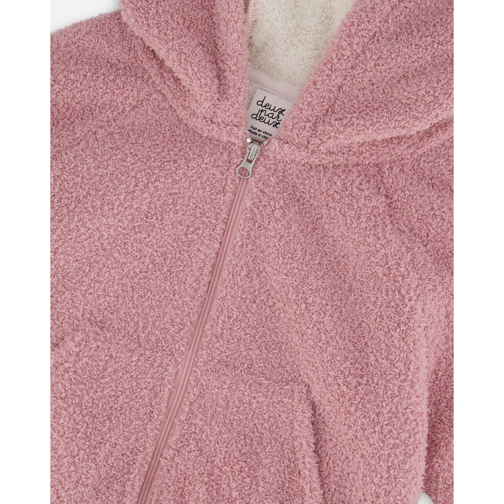 Deux par Deux DEUX PAR DEUX - Veste chat zippée en peluche avec capuchon vieux rose 'Chatouille'