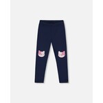 Deux par Deux DEUX PAR DEUX - Organic Cotton Jersey Leggings Dark Blue With Cats 'Kit-Cat'